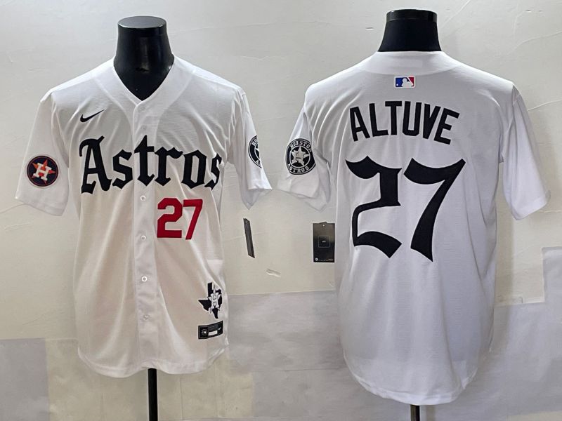 Men 2025 Houston Astros #27 Altuve White Five generations Joint Name Nike MLB Jersey style 7